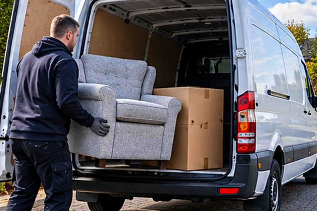 Large item delivery being prepared in a transport van